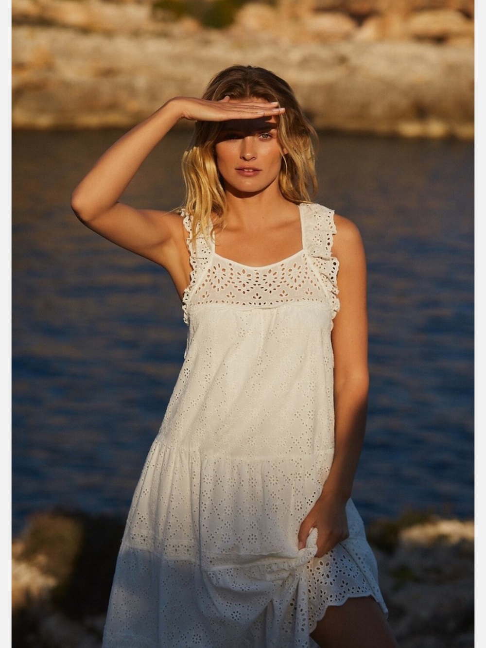 Anthropologie Current Air Tiered Square Neck Midi Dress